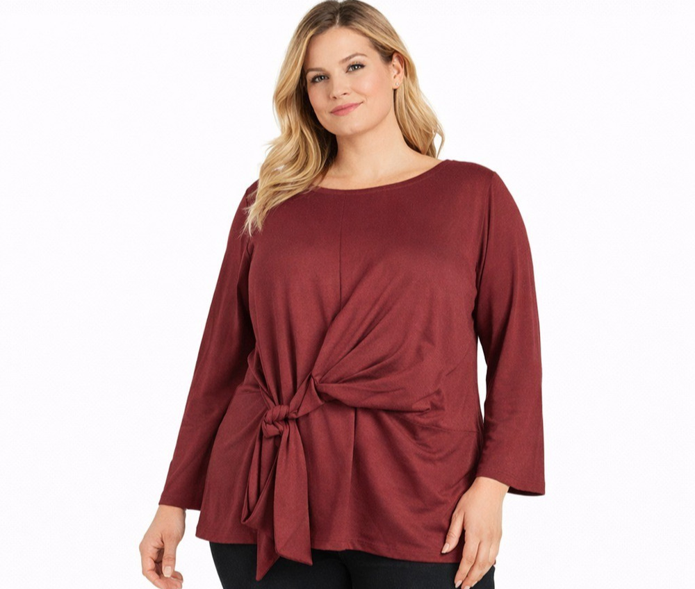 Liz Claiborne Women’s Burgundy Tie Front Wrap Blouse Stretch Size XL NWOT